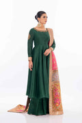 Pakistani Bottle Green Zardozi Silk Anarkali Dress (3-Piece) - Image 1