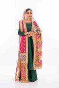 Pakistani Bottle Green Zardozi Silk Anarkali Dress (3-Piece) - Image 4