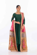 Pakistani Bottle Green Zardozi Silk Anarkali Dress (3-Piece) - Image 6