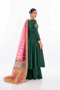 Pakistani Bottle Green Zardozi Silk Anarkali Dress (3-Piece) - Image 7