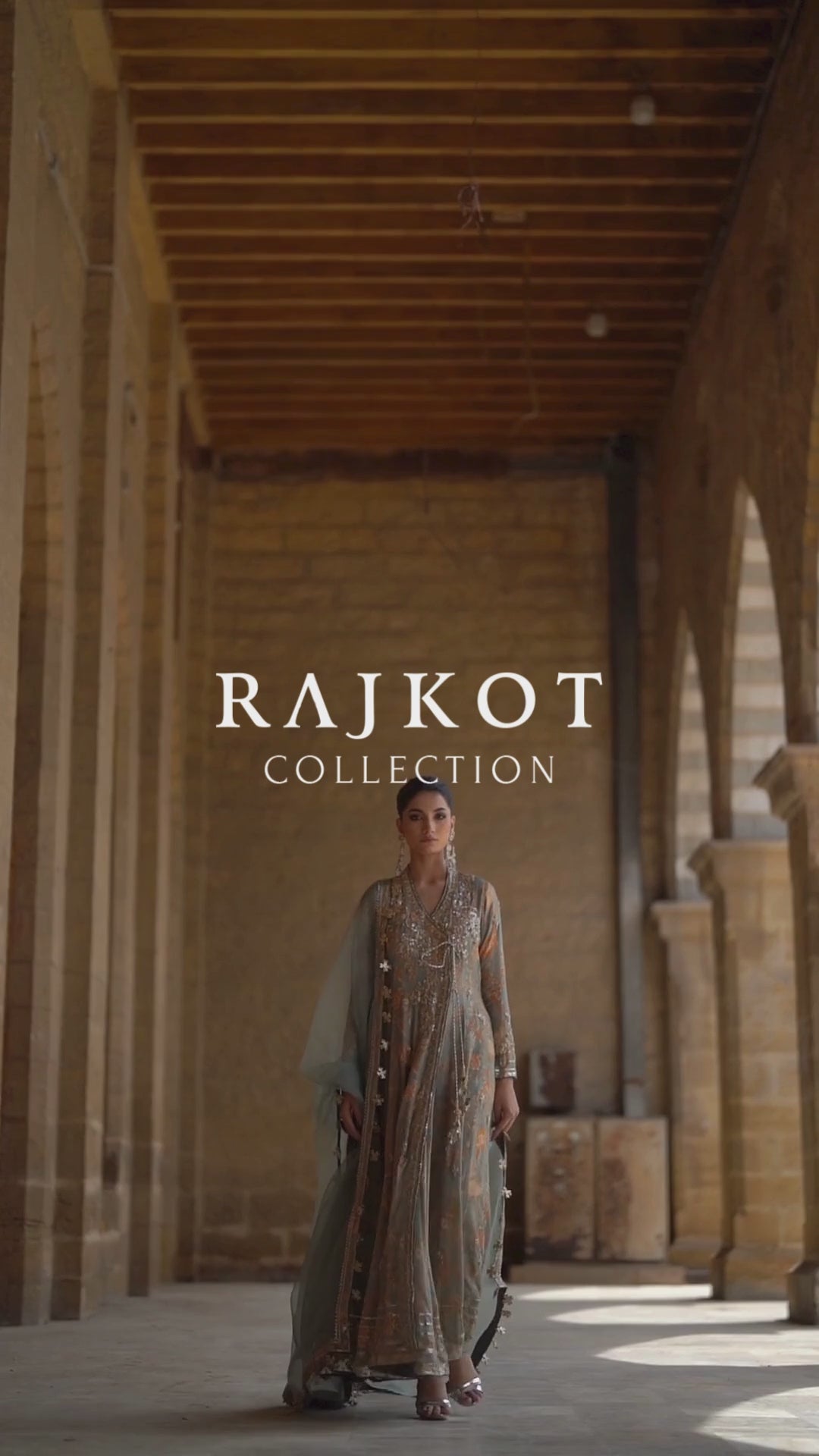 Pakistani Sage Zardozi Khaddi Silk Angarkha (3-Piece) - Image 7