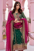 Bottle Green Zardozi Chiffon Angrakha (3-Piece) - Image 5