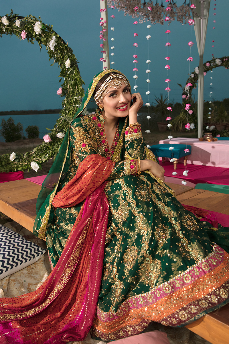 Beetle Green Embroidered Cotton Net Angarkha Kalidar (3-Piece) - Image 5