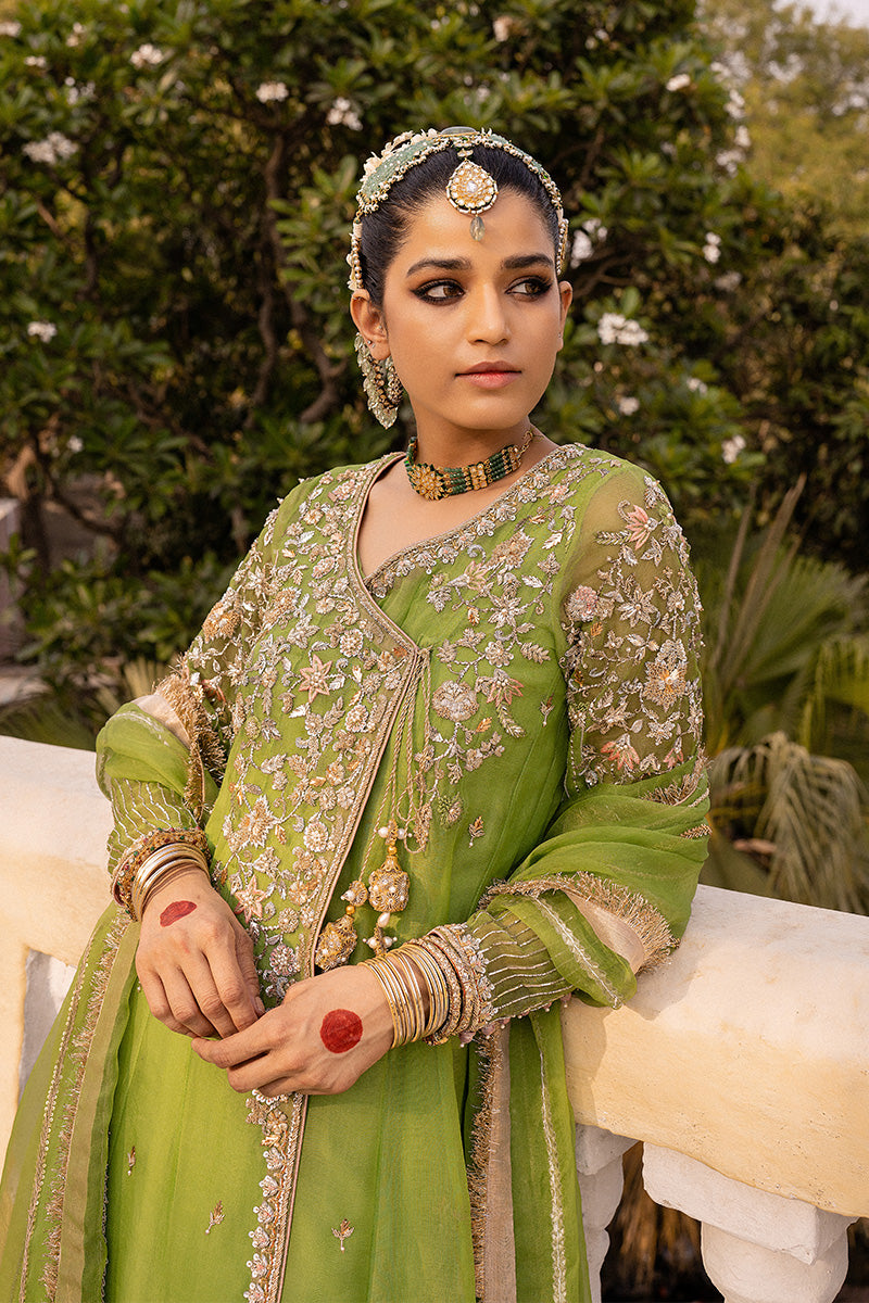 Apple Green Embroidered Organza & Silk Angrakha (2-Piece) - Image 2