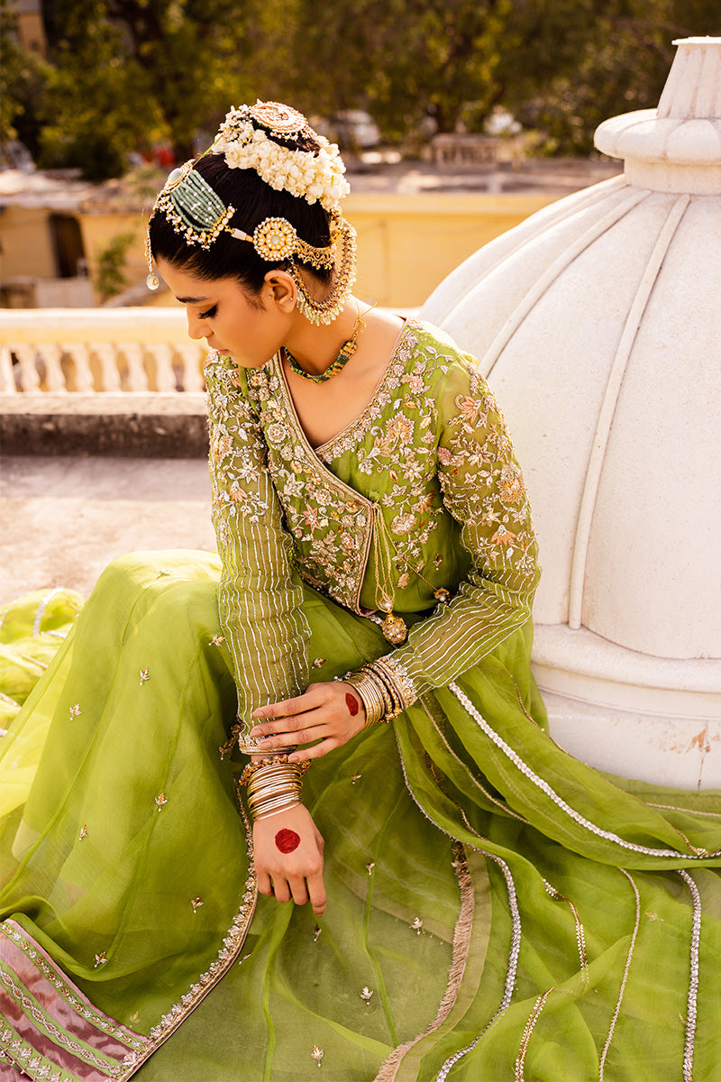 Apple Green Embroidered Organza & Silk Angrakha (2-Piece) - Image 4
