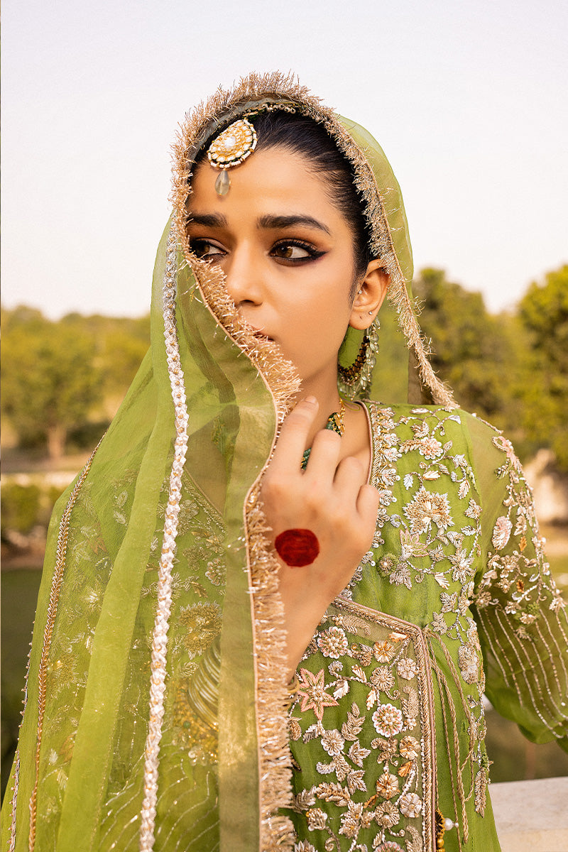 Apple Green Embroidered Organza & Silk Angrakha (2-Piece) - Image 5