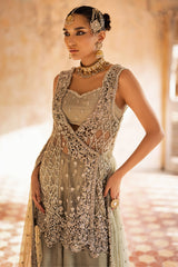 Mint Green Embroidered Net Mukesh Angrakha (3-Piece) - Image 2