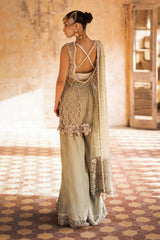 Mint Green Embroidered Net Mukesh Angrakha (3-Piece) - Image 3