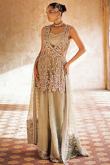 Mint Green Embroidered Net Mukesh Angrakha (3-Piece) - Image 4