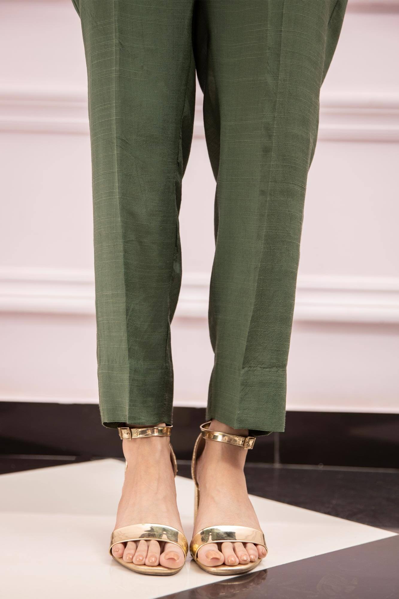 Military Green Embroidered Raw Silk Angharka (2-Piece) - Image 1