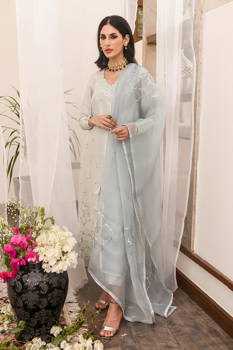 Pale Mint Handworked Raw Silk Angrakha (3-Piece) - Image 4