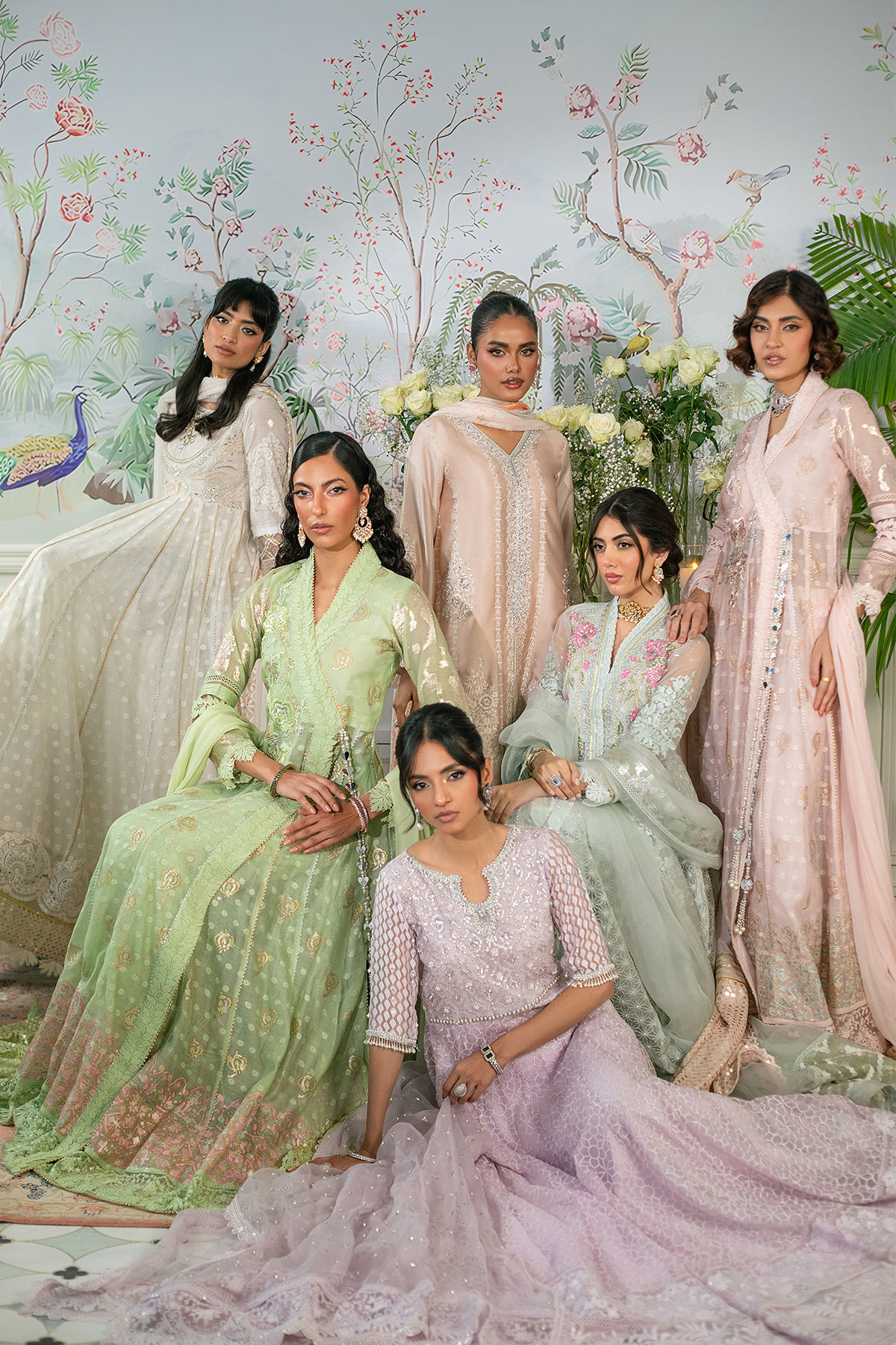 Pakistani Mint Resham Embroidered Raw Silk Angharka Pishwas (3-Piece) - Image 18