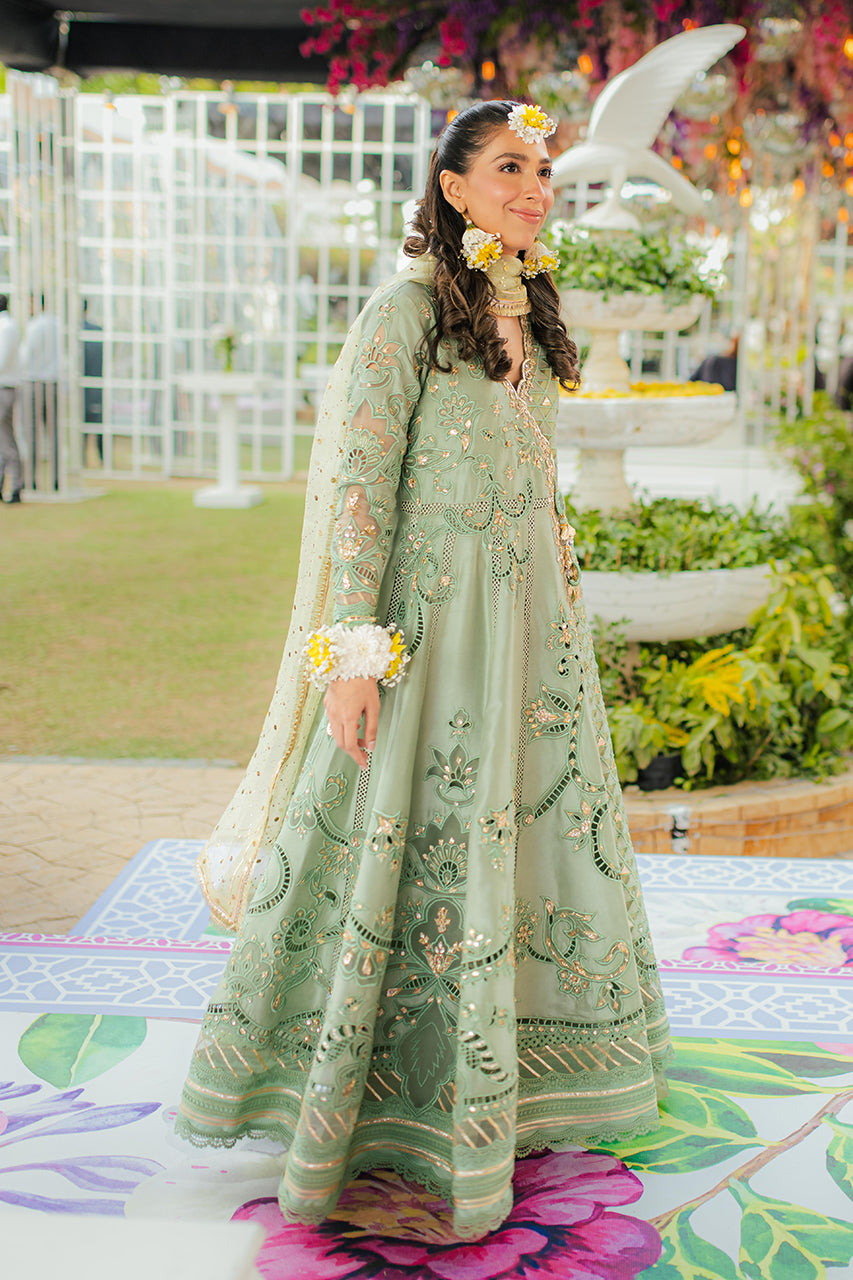 Mint Embroidered Raw Silk Angrakha (3-Piece) - Image 1