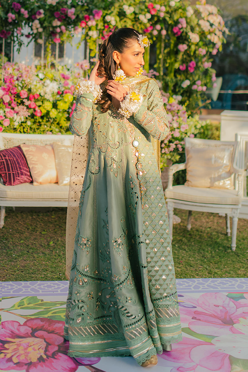 Mint Embroidered Raw Silk Angrakha (3-Piece) - Image 3