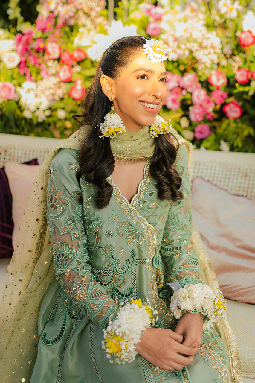 Mint Embroidered Raw Silk Angrakha (3-Piece) - Image 6