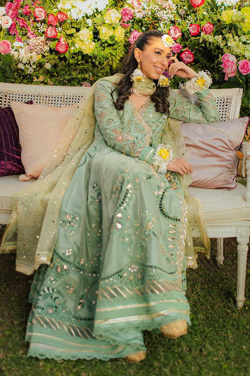 Mint Embroidered Raw Silk Angrakha (3-Piece) - Image 7