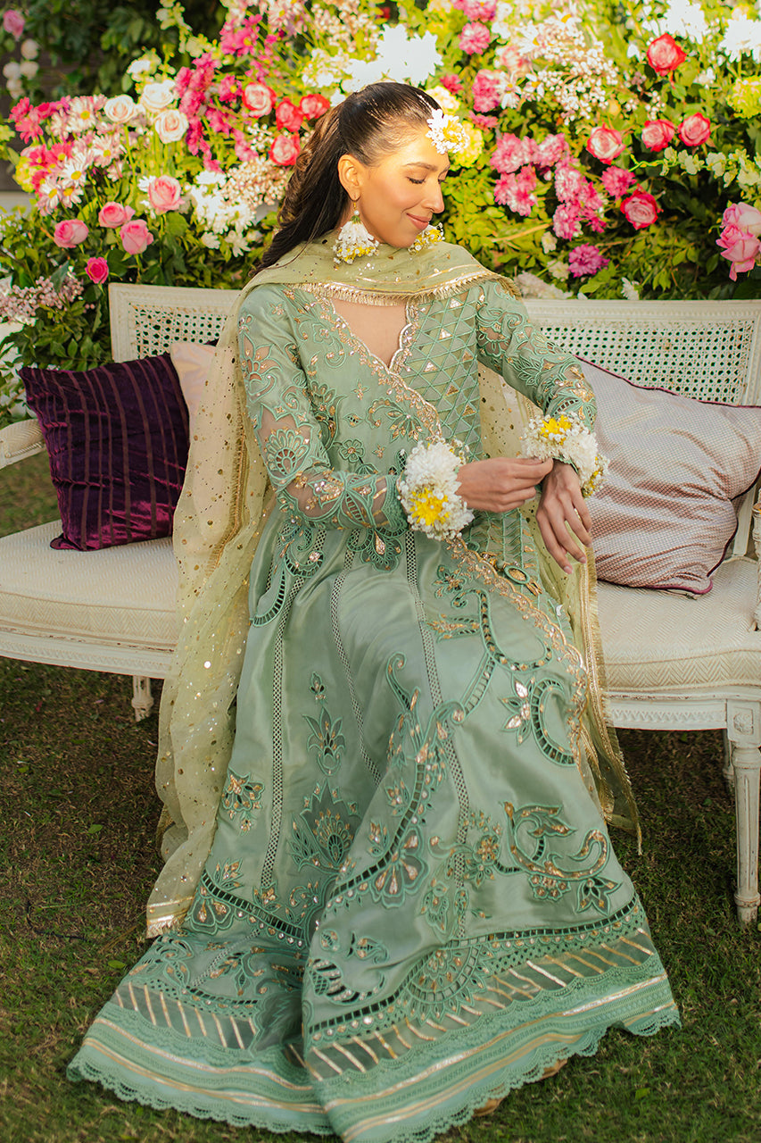 Mint Embroidered Raw Silk Angrakha (3-Piece) - Image 8