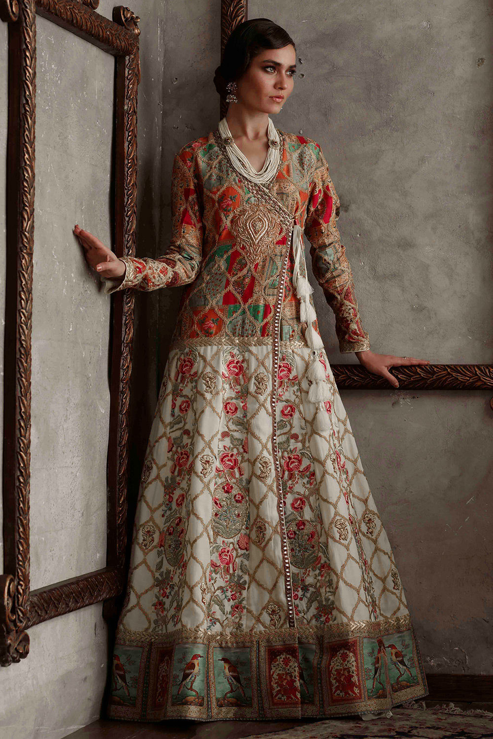 Green Zardozi Resham Raw Silk Angrakha (2-Piece) - Image 1