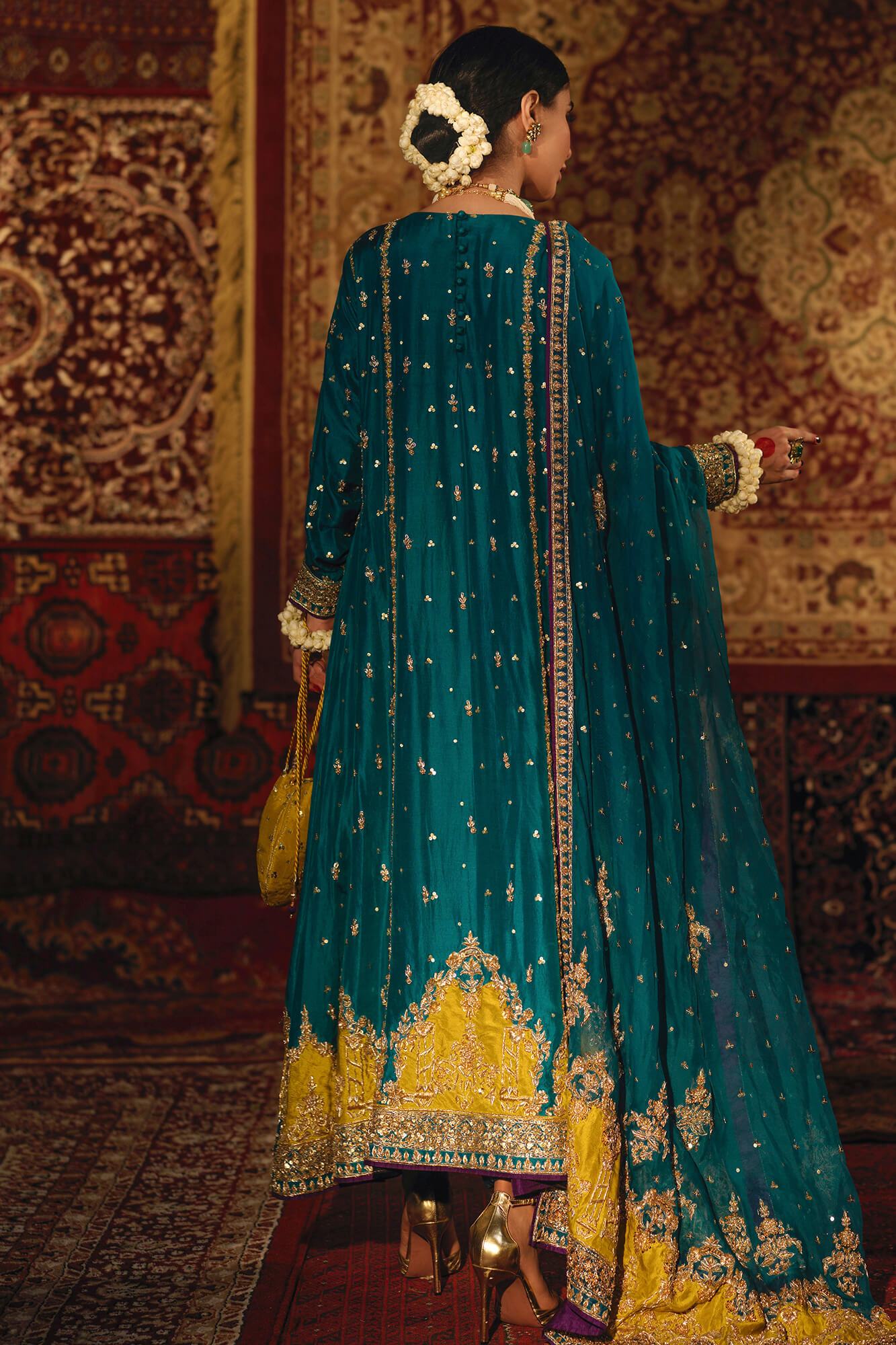 Ferozi Zardozi Raw Silk Angharka (3-Piece) - Image 1
