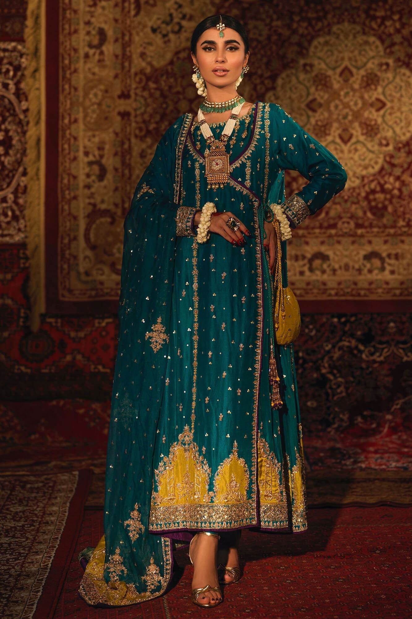 Ferozi Zardozi Raw Silk Angharka (3-Piece) - Image 3