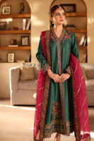 Pakistani Bottle Green Handworked Raw Silk Angrakha (3-Piece) - Image 5