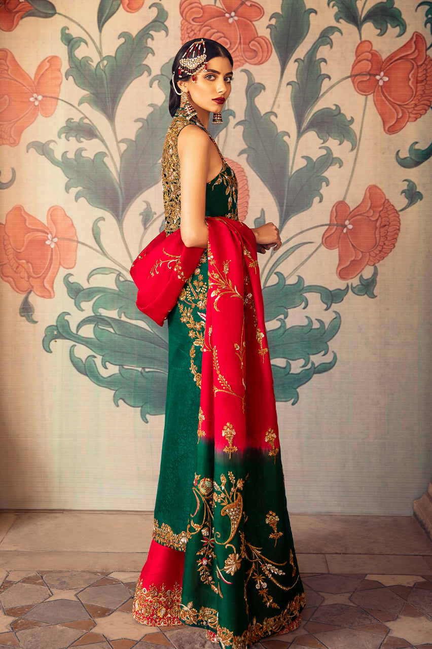 Emerald Zardozi Silk Jamawar Angrakha (3-Piece) - Image 4