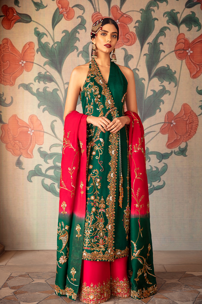 Emerald Zardozi Silk Jamawar Angrakha (3-Piece) - Image 5