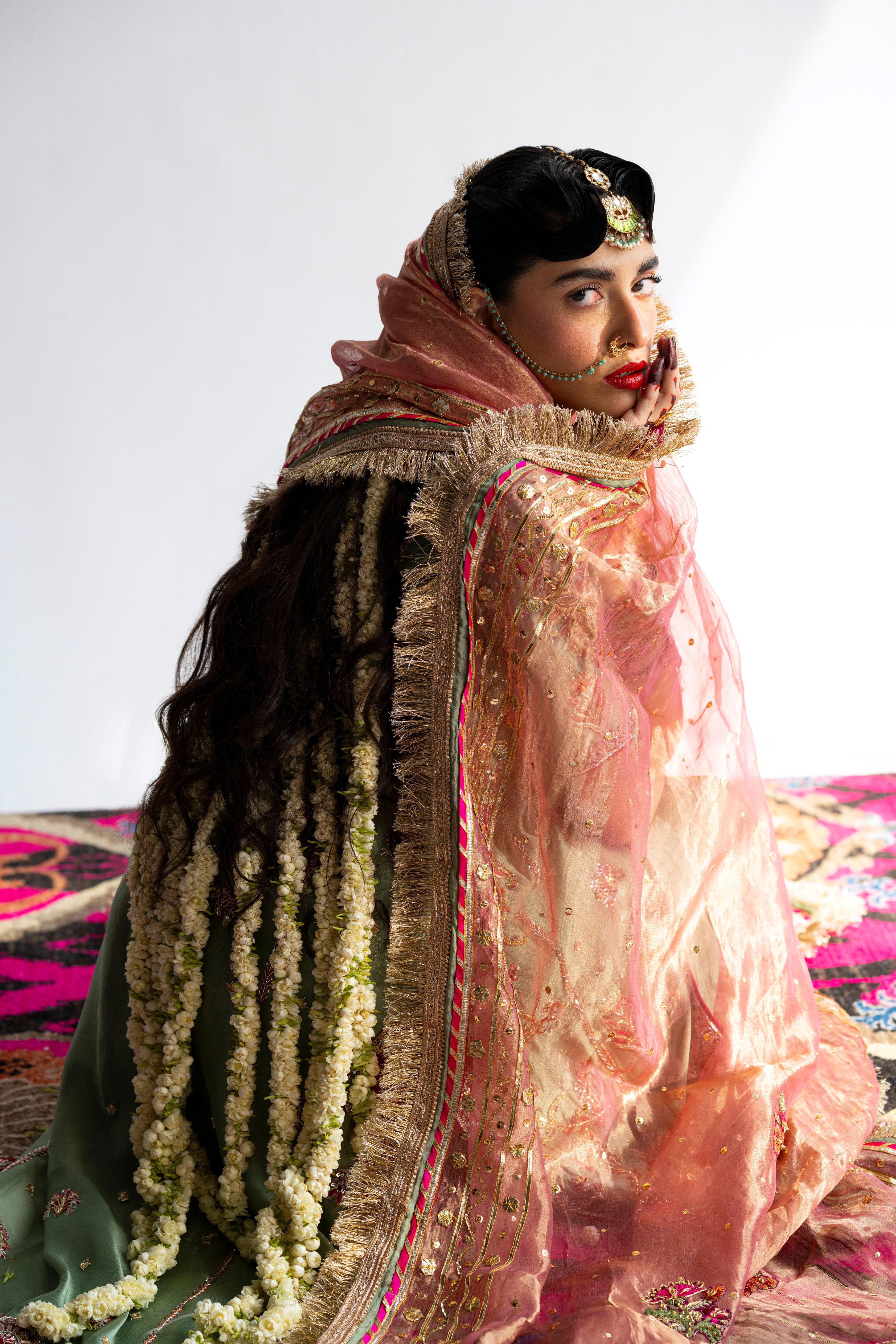 Sage Green Embroidered Tissue Silk Angrakha (3-Piece) - Image 1