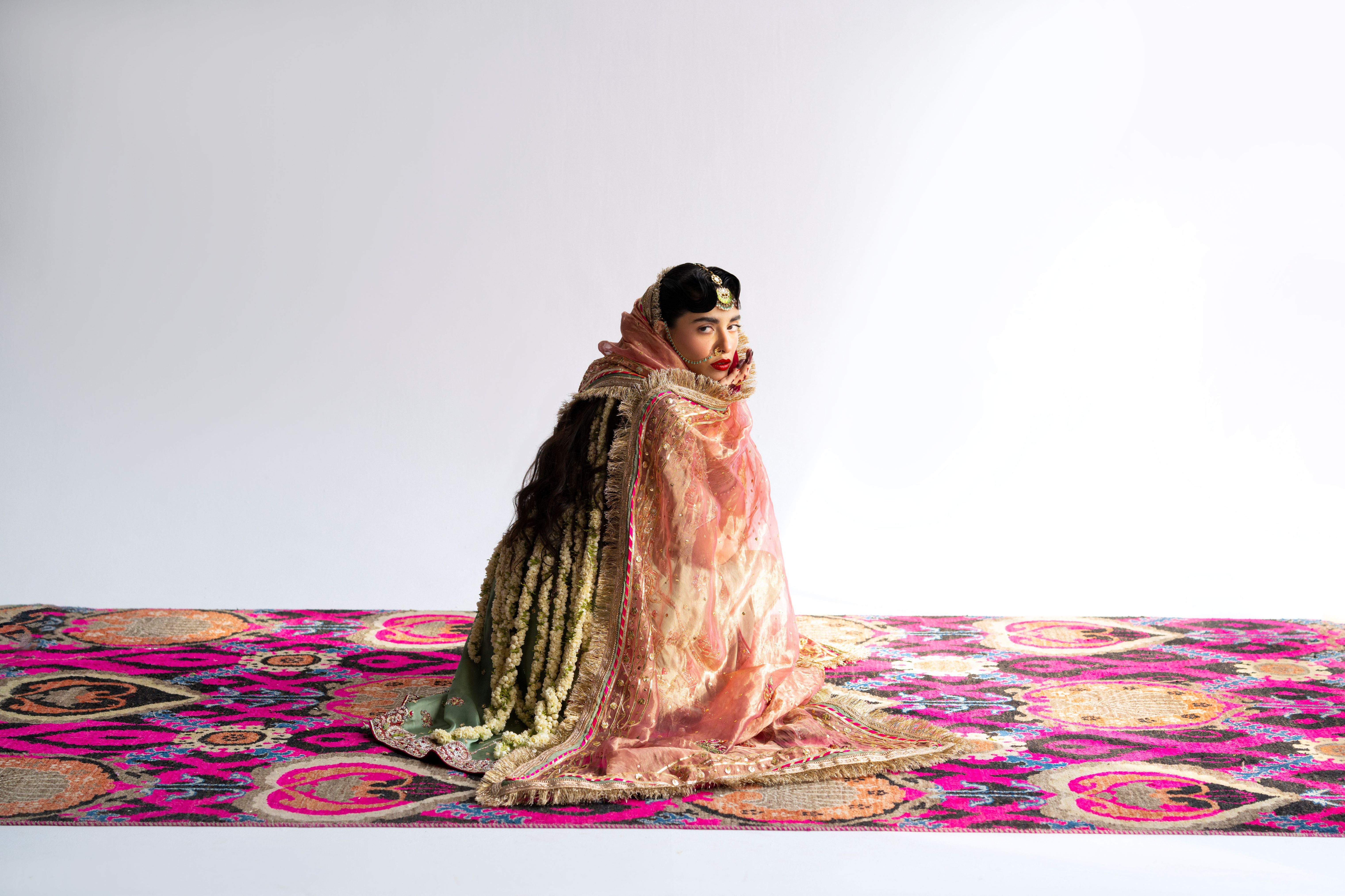 Sage Green Embroidered Tissue Silk Angrakha (3-Piece) - Image 4