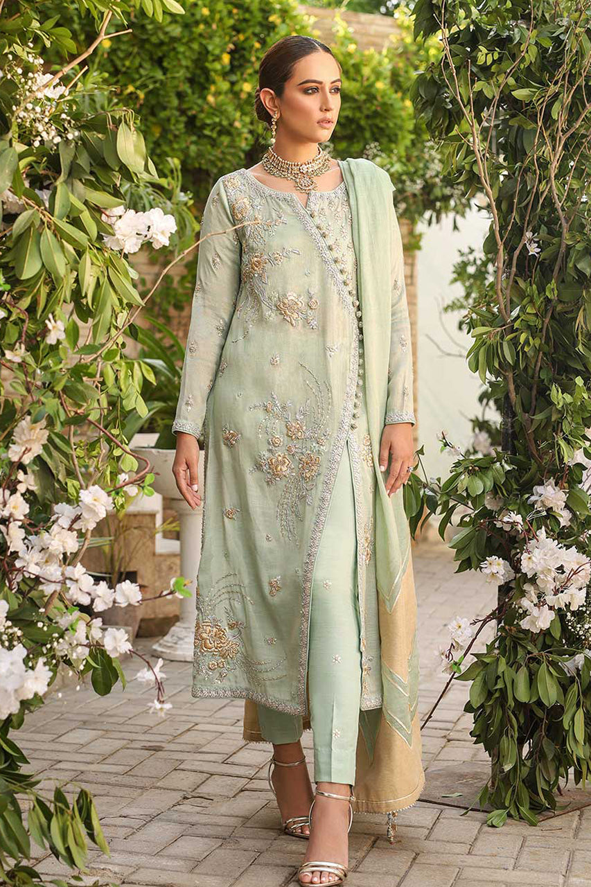 Pakistani Mint Zardozi Gota Silk Angarkha (3-Piece) - Image 1