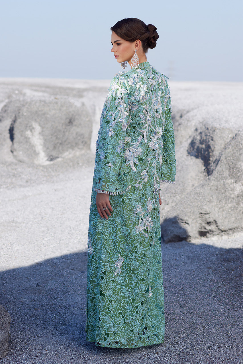 Green 3D Embroidered Silk & Organza Jacket (3-Piece) - Image 5