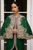 Emerald Green Zari Dabka Crepe Cape Dress (3-Piece) - Image 3