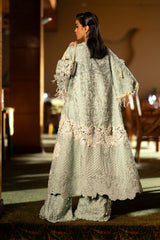 Pakistani Pistachio Green Embroidered Lace & Silk Cape Dress (3-Piece) - Image 3