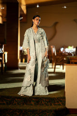 Pakistani Pistachio Green Embroidered Lace & Silk Cape Dress (3-Piece) - Image 6