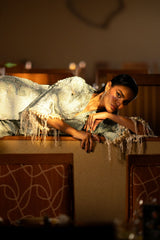 Pakistani Pistachio Green Embroidered Lace & Silk Cape Dress (3-Piece) - Image 7