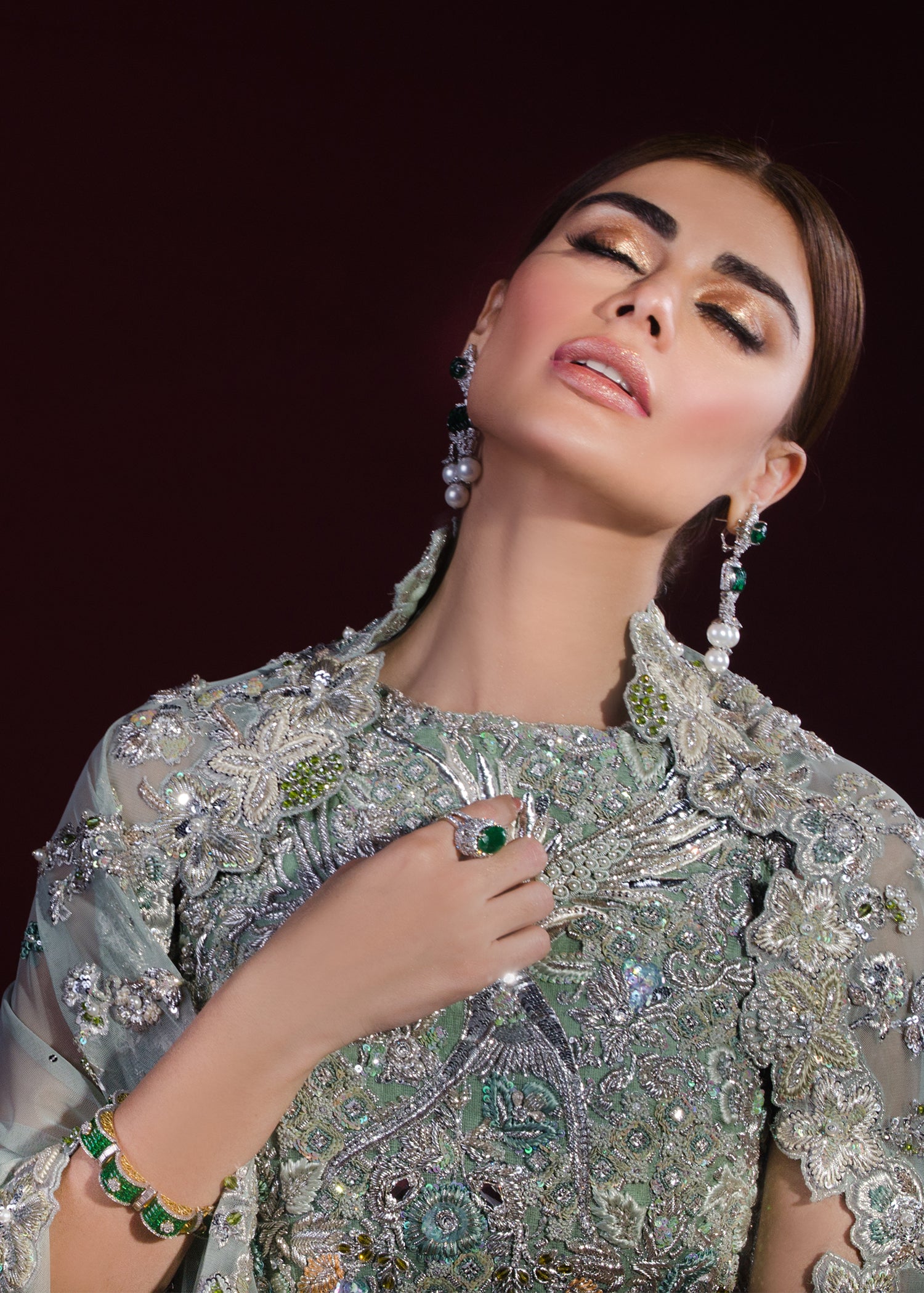 Chartreuse Green Embellished Organza Silk Cape Dress (1-Pc) - Image 4