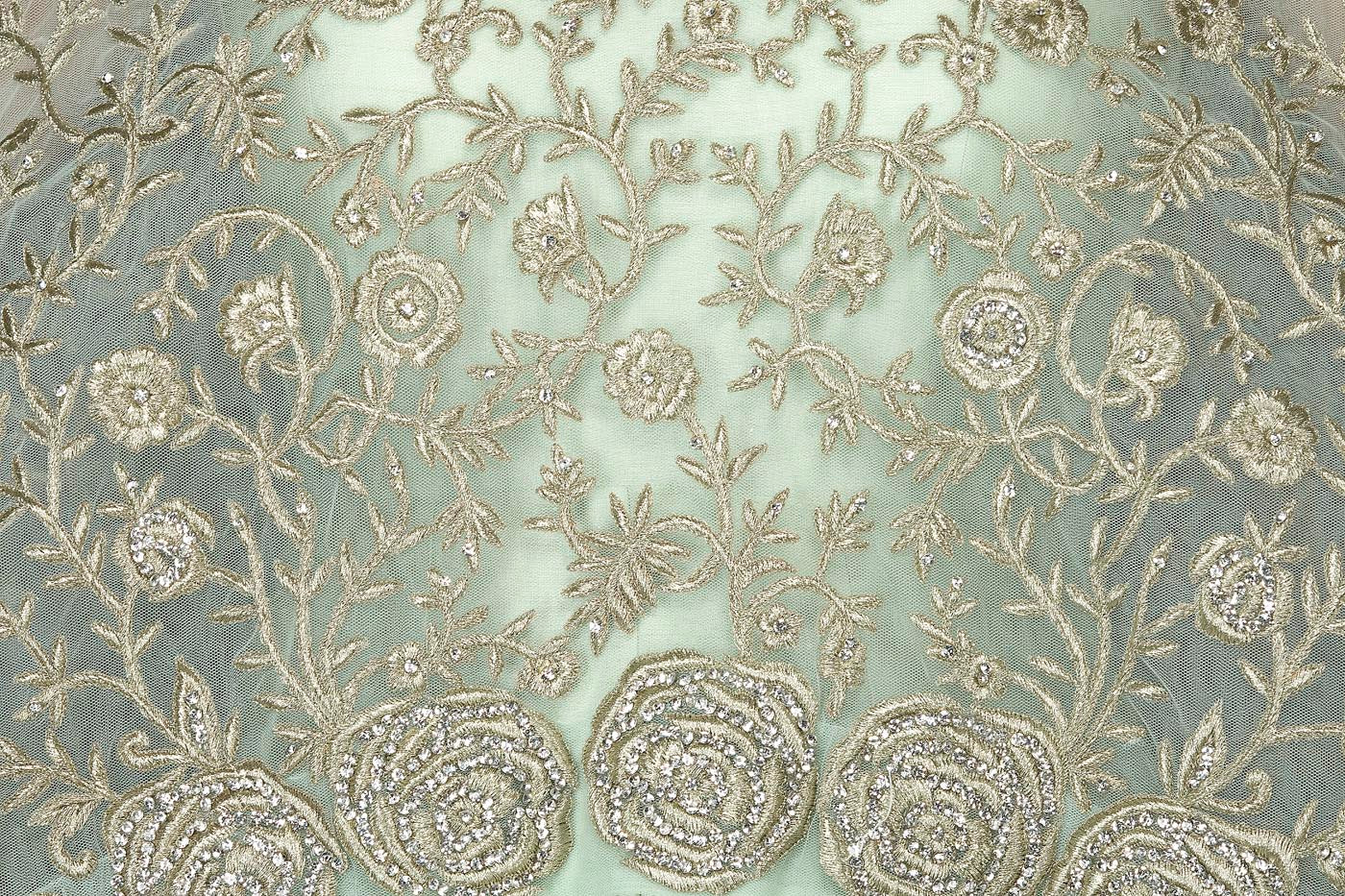 Mint Green Embroidered Net Cape Anarkali (2-Piece) - Image 4