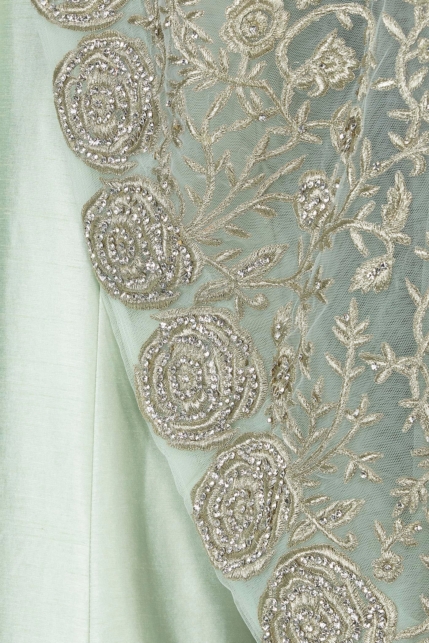 Mint Green Embroidered Net Cape Anarkali (2-Piece) - Image 5
