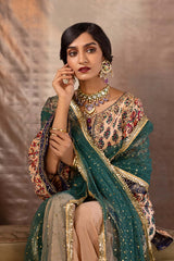 Green Mukesh Net Dupatta with Gota Fringes (1-Pc) - Image 2