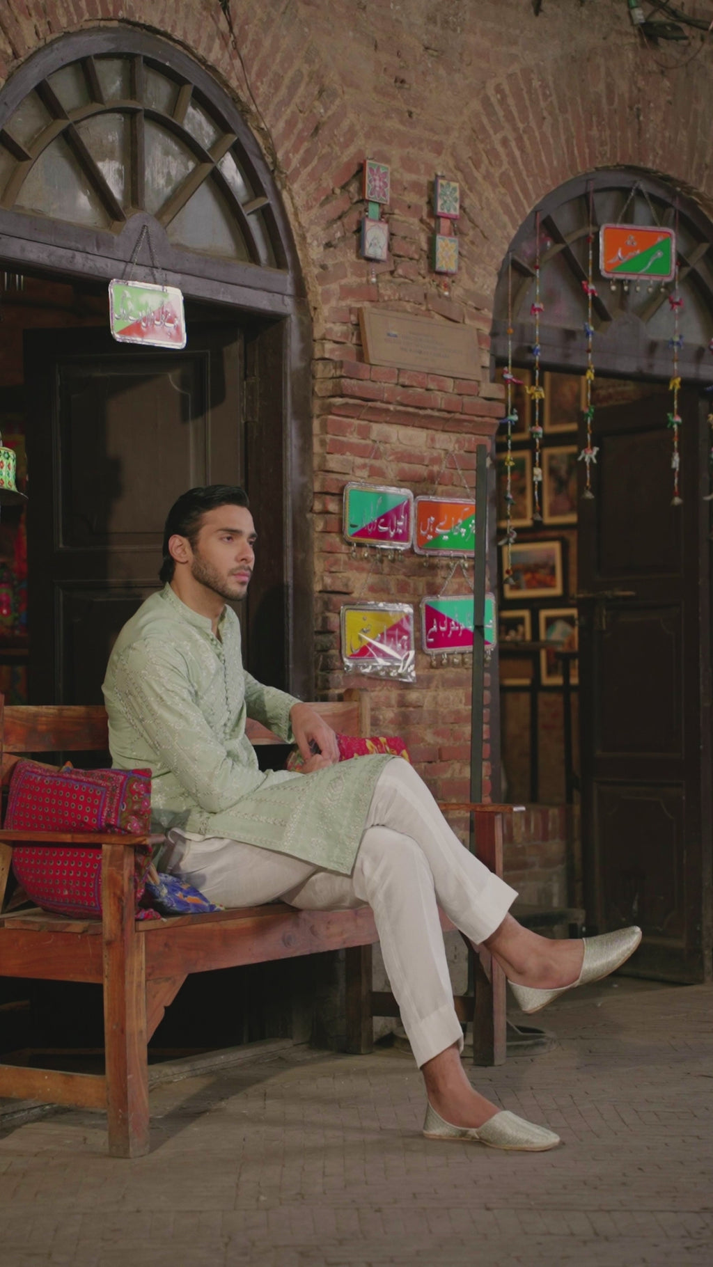 Sage Green Embroidered Karandi Kurta (2-Piece) - Image 5