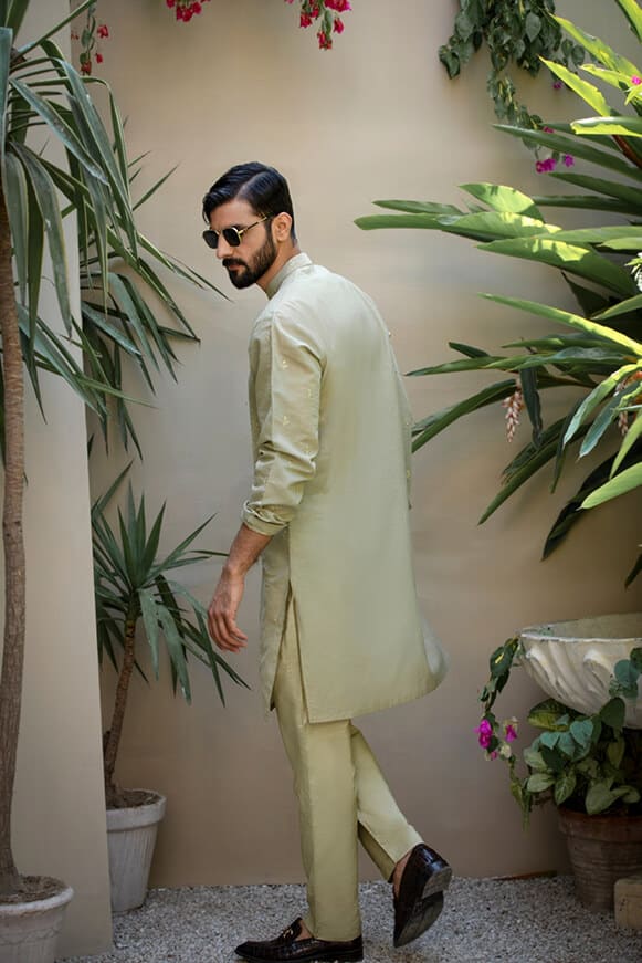 Sage Green Embroidered Khaddi Cotton Kurta (2-Piece) - Image 4