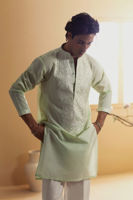 Mint Embroidered Silk Men’s Kurta (2-Piece) - Image 3
