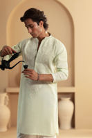 Mint Embroidered Silk Men’s Kurta (2-Piece) - Image 4