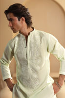 Mint Embroidered Silk Men’s Kurta (2-Piece) - Image 5