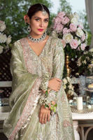 Lichen Green Swarovski Cotton Net Angarkha Gharara (3-Piece) - Image 3