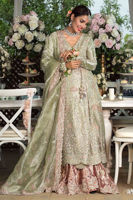 Lichen Green Swarovski Cotton Net Angarkha Gharara (3-Piece) - Image 4