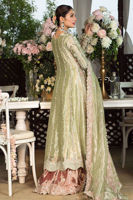 Lichen Green Swarovski Cotton Net Angarkha Gharara (3-Piece) - Image 5