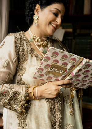 Indian Sage Green & Gold Embroidered Cotton Net Gharara (3-Piece) - Image 4