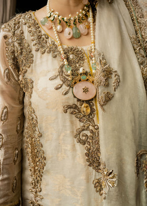 Indian Sage Green & Gold Embroidered Cotton Net Gharara (3-Piece) - Image 9