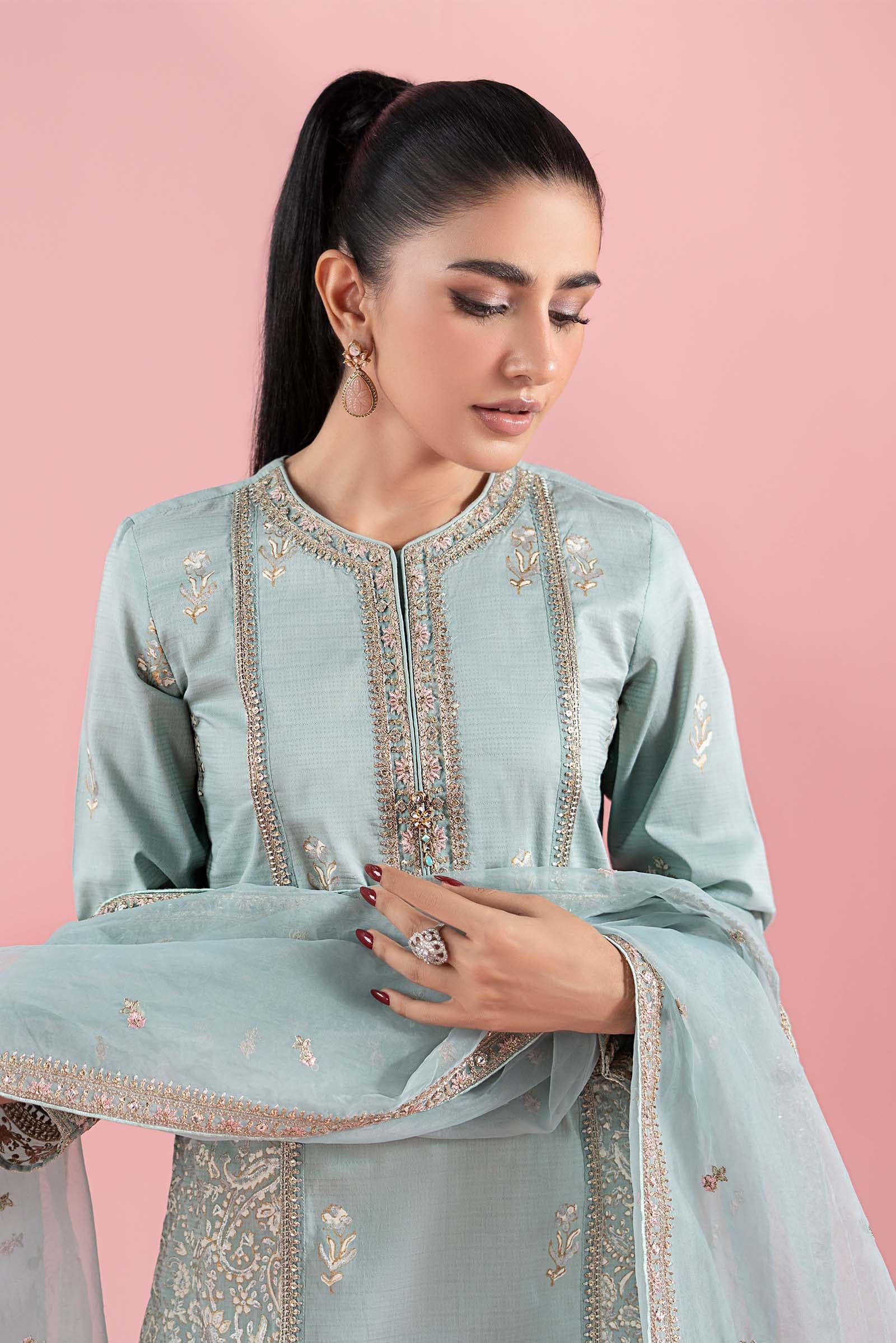 Ferozi Embroidered Dobby Gharara Set (3-Piece) - Image 2